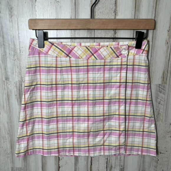 Vintage Y2K A.Byer Plaid Pink Yellow Mini Skirt Womens Size Small‎ - Picture 1 of 4
